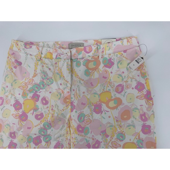Talbots Crop Pants Women 14 Floral Print Pink Yellow Mint Green flattering New - Picture 3 of 14
